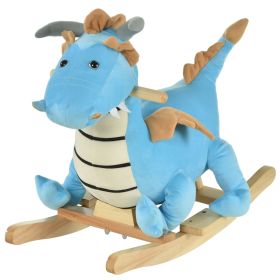 Qaba Wooden Dinosaur Rocking Horse, Realistic Sounds, Fun Prehistoric Child Ride-On Toy, Blue, for 18-36 Months