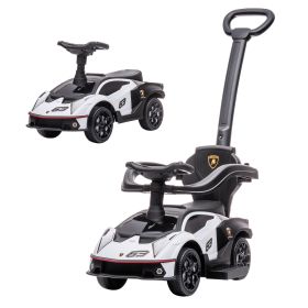 Aosom Licensed 2-in-1 Toddler Ride On Push Car Walker | Interactive Steering Wheel, Engine Sounds | Manual Push-Along Toy, White