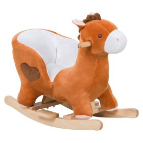 Qaba Plush Rocking Horse for 1-3 Years, Wooden Rocker, Music, Fun Musical, Brown White, for Boys & Girls