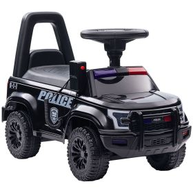 Aosom Kids Police Car Ride-On with Megaphone, Sliding Toy Car, Hidden Storage, Removable Backrest, Black for Ages 1.5-5