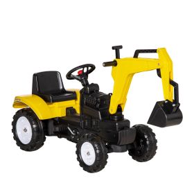 Aosom Ride-On Toy Pedal Digger Excavator, Pretend Play Construction Car with Horn, for Kids Toddlers 3+, Yellow