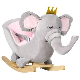 Qaba Elephant Baby Rocking Horse with Sound, Wooden Base, Safety Belt for Toddlers 1.5-3 Years, Gray