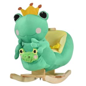 Qaba Green Frog Rocking Horse Toy for Kids, Fun Music, Seat Belt & Soft Plush Hand Puppet, Perfect Toddler Ride-On Rocker, 18-36 Months