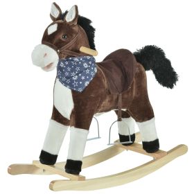 Qaba Plush Cowboy Rocking Horse, Wooden Ride-On with Realistic Sounds, Wild West Fun, Brown, for 3-6 Years