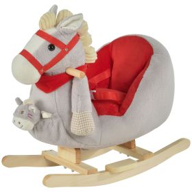 Qaba Interactive Kids Rocking Horse Toy, Gray with Cradlesong & Hand Puppet, Ideal for 18-36 Months, Traditional Gift