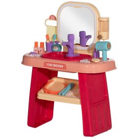 Qaba Kids Vanity Set with Mirror, LED Light, Music, 23 Accessories, Pretend Play Set for Girls 3-6 Years, Pink