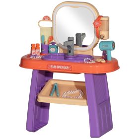 Qaba Kids Vanity Set with Mirror, LED Light, Music, 23 Accessories, Pretend Play Set for Girls 3-6 Years, Purple
