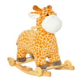 Qaba Giraffe Animal Rocking Horse Plush Toy, Yellow with Realistic Sounds, Pedal, Grip Handle, Safe Rocking Horse for Toddlers 3-6 Years Old