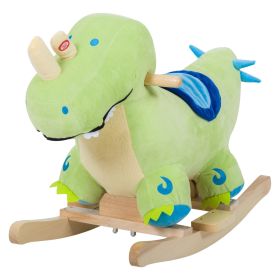 Qaba Dinosaur Rocking Horse, Plush, Realistic Sounds, Green, Adventure & Fun Ride-On Toy for Kids
