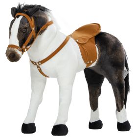 Qaba Ride on Horse for Toddlers 3-8 Years Old, Stuffed Animal Horse Toy with Neighing Sound, Brown