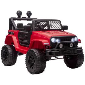 Aosom 12V Kids Ride On Car, Electric Battery Powered Off Road Truck Toy with Parent Remote Control, LED Lights, Horn & Adjustable Speed, Red