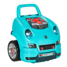 Qaba Kids Truck Engine Mechanic Toy | Includes 61 Pieces, Steering Wheel, Horn, Light, RC Car Key | Teal | for Ages 3-5