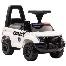 Aosom White Ride-On Push Police Car for Toddlers, Foot-to-Floor Sliding Toy, Hidden Storage, Removable Backrest for Ages 1.5-5