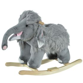 Qaba Gray Mammoth Elephant Plush Rocking Horse, Realistic Sounds, Soft Ride-On Rocker for Kids, Ideal Toddler Toy, 18-36 Months