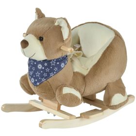 Qaba Plush Rocking Horse with Music, Kids Ride-On Rocker Toy, Soft & Fun Rocking Animal, 18-36 Months, Brown Bear