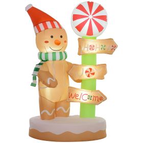 Outsunny 6' Blow up Gingerbread & Signpost w/ Build-in Lights, Christmas Inflatable Decorations Outdoor for Holiday Garden