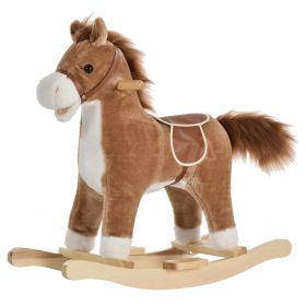 Qaba Plush Rocking Horse with Sounds, Wooden Rockers & Base for Toddlers 36-72 Months, Cozy Toddler Rocking Chair