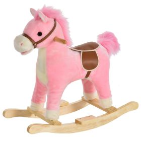 Qaba Plush Rocking Horse with Sounds for Kids, Cozy Toddler Rocking Chair, Wooden Rockers & Base, Perfect Nursery Addition, 36-72 Months