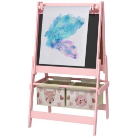 Qaba Art Easel for Kids with Paper Roll, Blackboard, Whiteboard, Storage, Pink