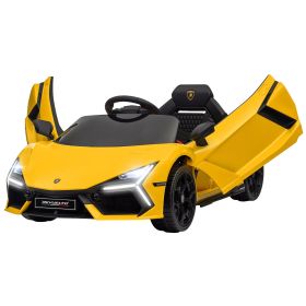Qaba Lamborghini Revuelto Licensed 12V Kids Ride on Car Electric Car w/ Hydraulic Doors, Remote, Training Wheels, Yellow