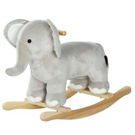 Qaba Kids Rocking Animal Elephant Rocker with Realistic Sounds, Plush Ride on Toy for 2-4 Years, Gray