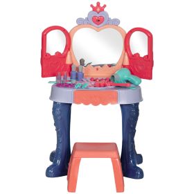 Qaba Kids Vanity Set with Mirror and Stool, Music, Light, Drawer, Hair Dryer, 20 Makeup Accessories, Multicolor