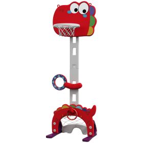 Qaba Adjustable Height Kids Basketball Hoop, 4.4-5 ft, 5-in-1 Design for Indoor Use, Red
