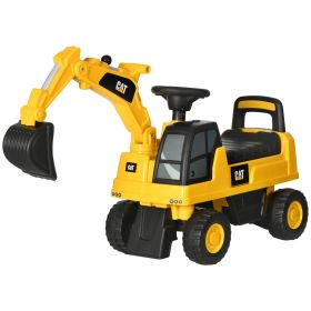 Aosom CAT Licensed Ride-On Excavator Toy, Yellow, with Shovel, Horn, for Toddlers 18-36 Months