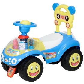 Qaba Foot to Floor Toddler Push Car w/ Horn, Light, Music, Anti-Over-Backwards Device & Underseat Storage, Blue