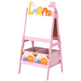 Qaba Doubel-Sided Easel for Kids w/ Whiteboard, Chalkboard, Storage Boxes, Blue