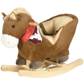 Qaba Plush Animal Rocking Horse with Sound and Pedals, Interactive Ride-on Toys for Toddlers 18-36 Months, Brown