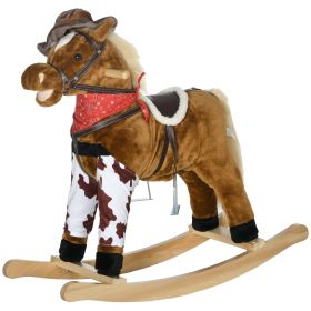 Qaba Large Plush Animal Riding Horse Toy with Realistic Sounds, Ideal for Kids 3+ Years, Brown, Perfect Gift