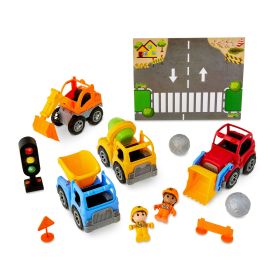 12-Piece Construction Vehicle Play Set with Friction-Powered Trucks, Figures & Accessories – Interactive Building Toy for Kids Ages 3+