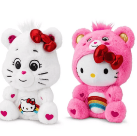 Hello Kitty Loves Cheer Bear 10" Collectible Care Bears Plush 2-Pack - Soft, Huggable Material!