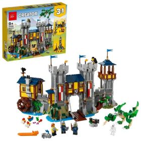 Creator 3in1 Medieval Castle Toy to Tower or Marketplace 31120;  with Skeleton;  Dragon Figure;  3 Minifigures and Catapult for kids aged 9 and up