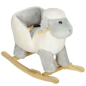 Qaba Baby Rocking Horse Sheep, Plush Lamb Rocker, Rocking Animal with Seat Belt, Sounds & Pedals for Kids 1-3 Years, Gray