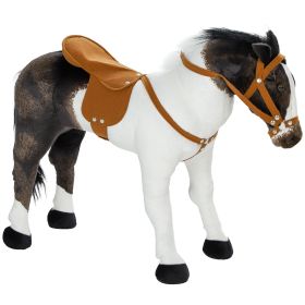 Qaba Ride on Horse for Toddlers 3-8 Years Old, Riding Horse with Neighing Sound, Stuffed Animal Horse Toy for Kids with Padding, Brown