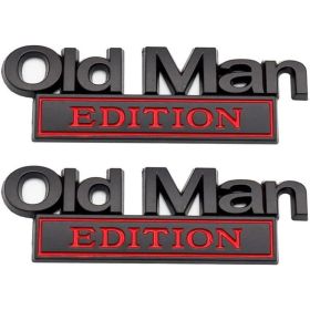 2PCS Old Man Edition 3D Metal Emblem Badge Waterproof & Rustproof Nameplate Sticker (Black Red) (Option: Default)