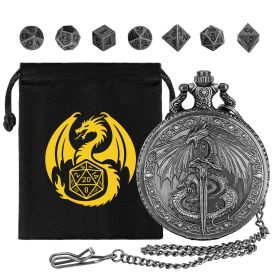 DND Style Mythical Winged Beast Sword Holding Relief Case, Retro Dice Storage Set, Desktop RPG Fantasy Accessories, High Quality Zinc Alloy DND D (Option: Dark Silver)