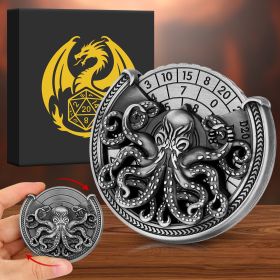 Vintage Kesulu Style, Super Refined Metal Octopus Dice Turntable Gift Box, Immersive Board Game Experience, D20 Random Surprise, Necessary Props (Option: Dark Silver)