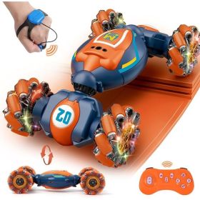 Gesture Sensing 4WD RC Stunt Car With Lights, Music And Hand-Controlled Twist Function For Kids (Option: Blue Orange)