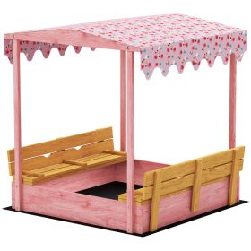 Wooden Sandbox with Cover, Kids Sandbox Outdoor with Seat, Bottom Liner, Canopy for Ages 3-6, Flamingos Print, Pink (Option: Pink-1280x480x230 mm)