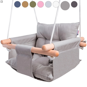 Canvas Baby Swing Wooden Hanging Swing Seat Chair With Safety Belt Durable Baby Swing Chair Outdoor And Indoor Swing For Kids Mounting Hardware I (Option: Taupe Gray)