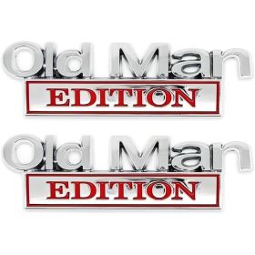 2PCS Old Man Edition 3D Metal Emblem Badge Waterproof & Rustproof Nameplate Sticker (Silver Red) (Option: Default)