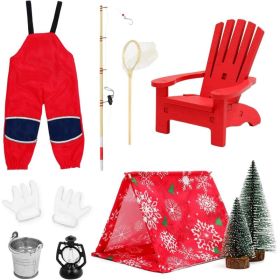 Christmas Elf Accessories - 10Pcs Elf Doll Fishing Accessories Include Fishing Outfit Camping Accessories For Elf Dollhouse, (Option: Default)