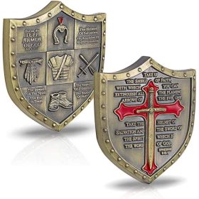 4PCS Wear God's Full Armed Challenge Coin Faith Shield Ephesians 6:13-17 Commemorative Coin (Option: Default)