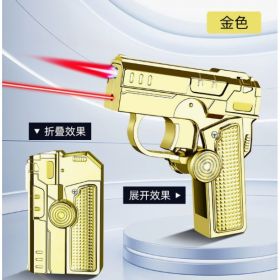 (gold)Portable Butane Multifunctional Folding Dual Form Decompression Gyro Gun Lighter With Creative Deformation And Windproof Red Flame (Option: Default)