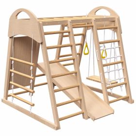 Indoor Playground 7-in-1 Jungle Gym Playset for Kids 2-6yrs - Slide, Climbing Wall, Rope Wall Climber, Monkey Bars, Swing - Waldorf and Montessor (Option: As picture)