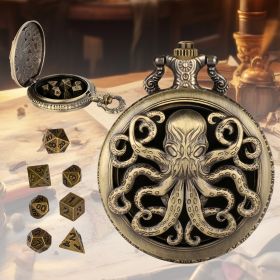 Thick Chain Octopus Symmetrical Pocket Watch Dice Set, Equipped With 7 Mini DND Dice Game Polyhedral Metal Dice, Desktop Role-playing Game Dice A (Option: Bronze PDND2801)