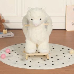 Kids Ride-On Rocking Horse Toy with Lullaby Song,Alpaca Rocking Toy with Hand Puppets and Safety Belt For Children 1-3 Years,Soft Plush Fabric,Wh (Option: Default Title)